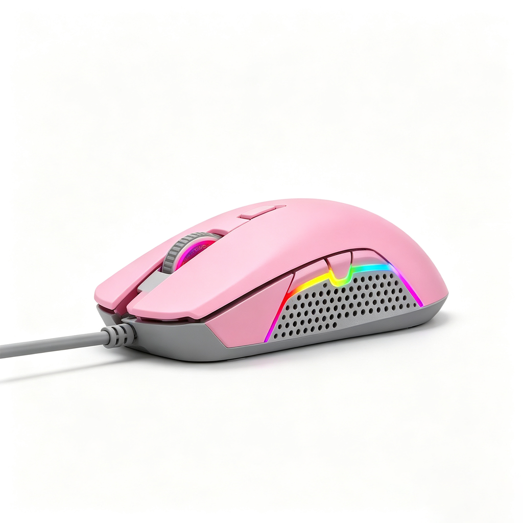 Rose Souris de Jeu Filaire USB-A RGB Jusqu'à 3600 DPI